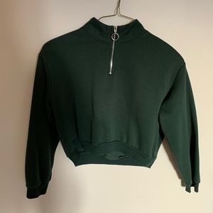 Green half zip cropped sweater
